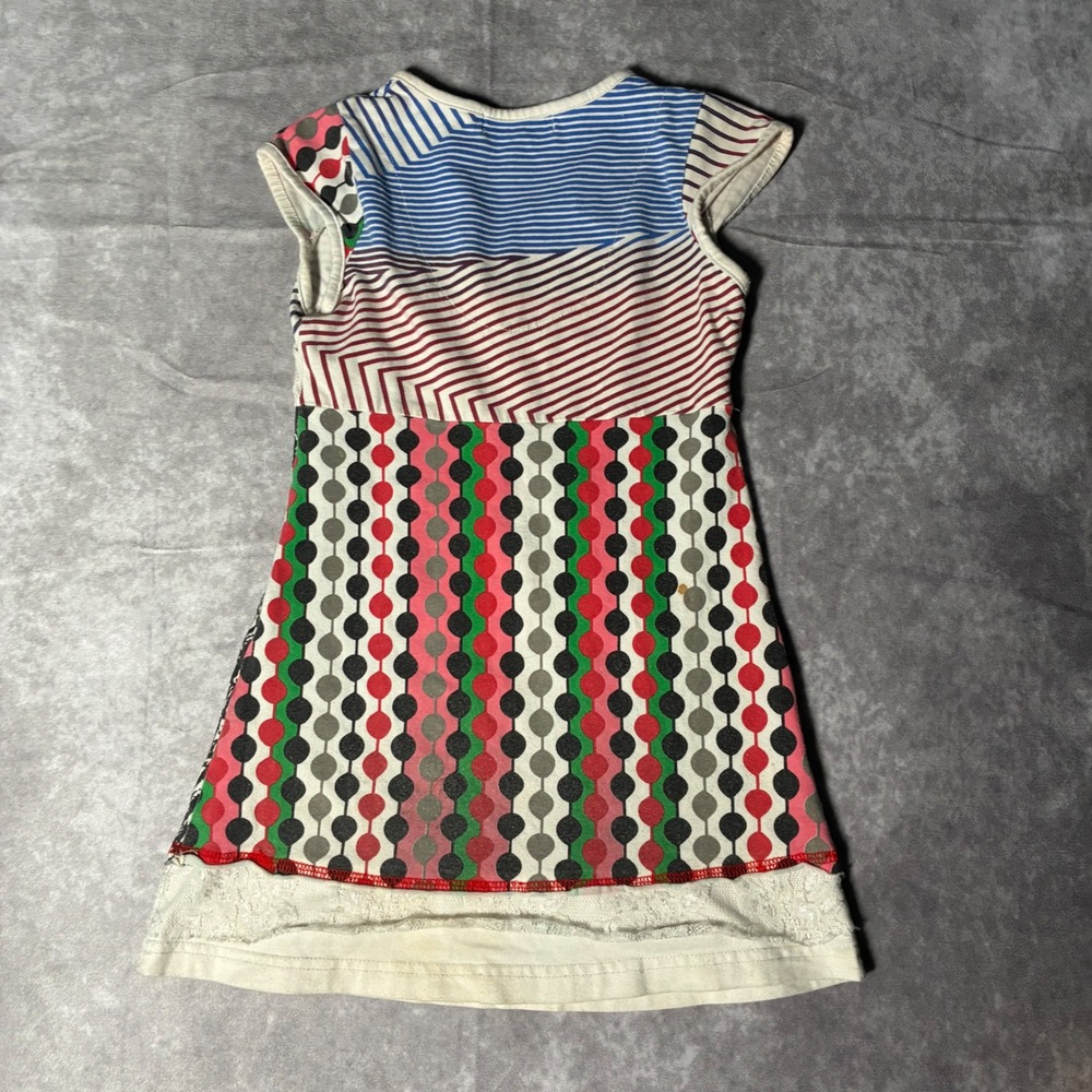 Ton Tin Paris Girls Patchwork Lace Trim Dress Multi Color Graphic Print Size 5/6 - Picture 3 of 6
